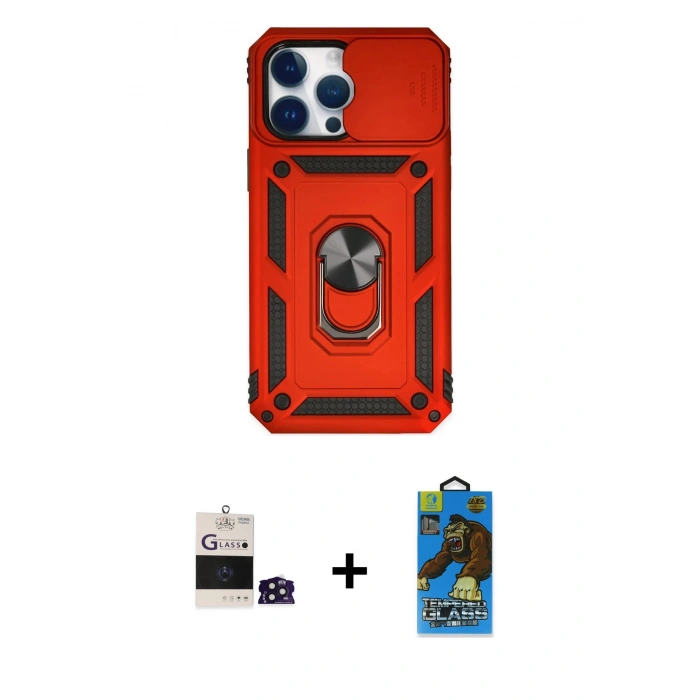MARSİLYAN™- iPhone 14 Pro Max Kılıf Ahenk Klasik - Siyah 18D Cam Ekran Koruyucu + Bilvis Titan Kamera Lens - DNMR