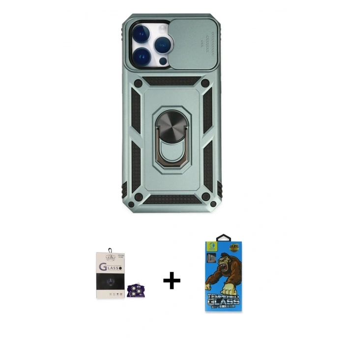 MARSİLYAN™- iPhone 14 Pro Max Kılıf Ahenk Klasik - Siyah 18D Cam Ekran Koruyucu + Bilvis Titan Kamera Lens - GS
