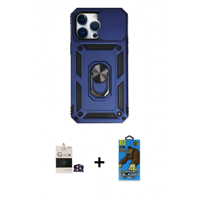 MARSİLYAN™- iPhone 14 Pro Max Kılıf Ahenk Klasik - Siyah 18D Cam Ekran Koruyucu + Bilvis Titan Kamera Lens - GD
