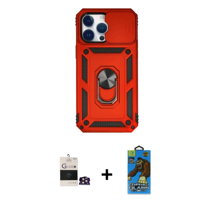 MARSİLYAN™- iPhone 14 Pro Max Kılıf Ahenk Klasik - Siyah 18D Cam Ekran Koruyucu + Bilvis Titan Kamera Lens - GD