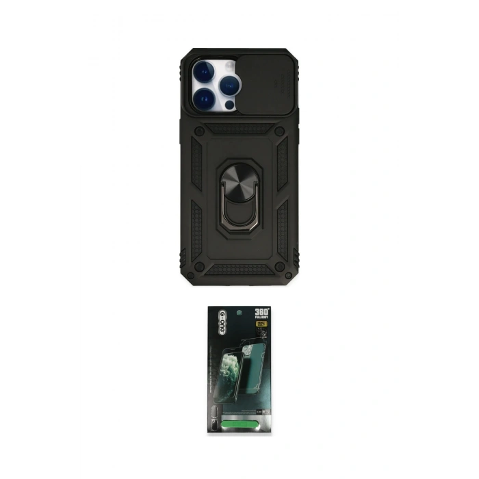 MARSİLYAN™- iPhone 14 Pro Max Kılıf Ahenk Klasik - Siyah 360 Mat Full Body Arka Koruyucu