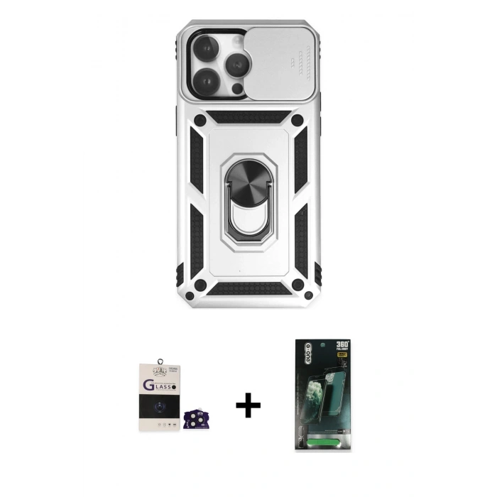 MARSİLYAN™- iPhone 14 Pro Max Kılıf Ahenk Klasik - Siyah 360 Mat Full Body Arka Koruyucu + Bilvis Titan Kamera Lens - DNMR