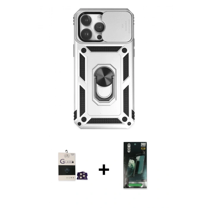 MARSİLYAN™- iPhone 14 Pro Max Kılıf Ahenk Klasik - Siyah 360 Mat Full Body Arka Koruyucu + Bilvis Titan Kamera Lens - GD