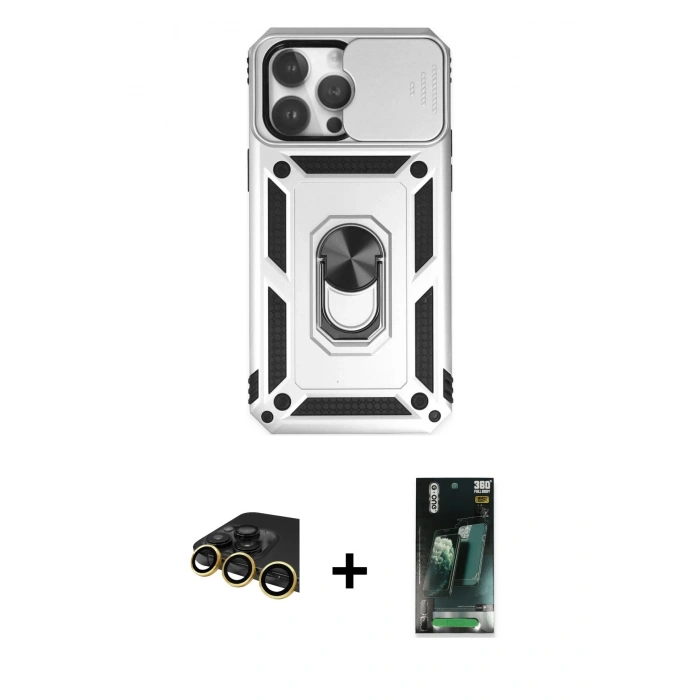 MARSİLYAN™- iPhone 14 Pro Max Kılıf Ahenk Klasik - Siyah 360 Mat Full Body Arka Koruyucu + Raze Metal Kamera Lens - GD