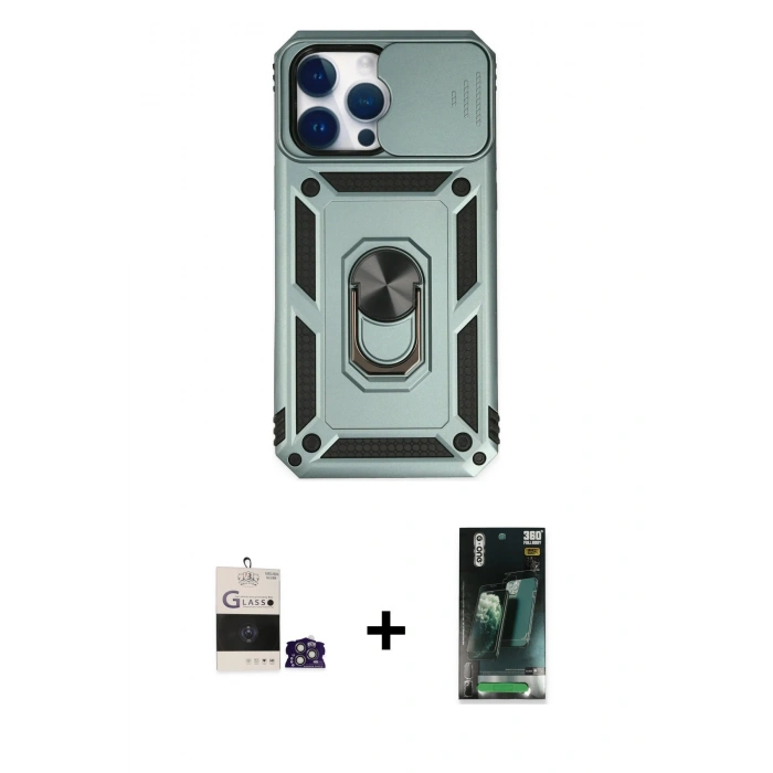 MARSİLYAN™- iPhone 14 Pro Max Kılıf Ahenk Klasik - Siyah 360 Mat Full Body Arka Koruyucu + Gümüş Bilvis Titan Kamera Lens