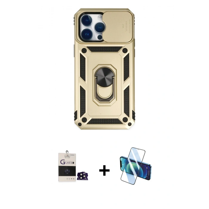MARSİLYAN™- iPhone 14 Pro Max Kılıf Ahenk Klasik - Siyah 3D Antistatik Cam Ekran Koruyucu + Bilvis Titan Kamera Lens - SH