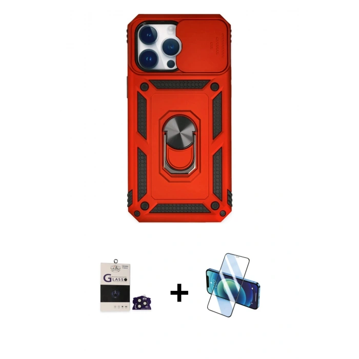 MARSİLYAN™- iPhone 14 Pro Max Kılıf Ahenk Klasik - Siyah 3D Antistatik Cam Ekran Koruyucu + Bilvis Titan Kamera Lens - DNMR