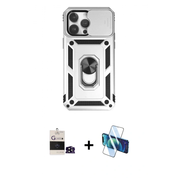 MARSİLYAN™- iPhone 14 Pro Max Kılıf Ahenk Klasik - Siyah 3D Antistatik Cam Ekran Koruyucu + Bilvis Titan Kamera Lens - SH