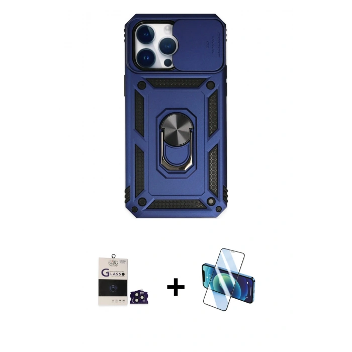 MARSİLYAN™- iPhone 14 Pro Max Kılıf Ahenk Klasik - Siyah 3D Antistatik Cam Ekran Koruyucu + Bilvis Titan Kamera Lens - DNMR