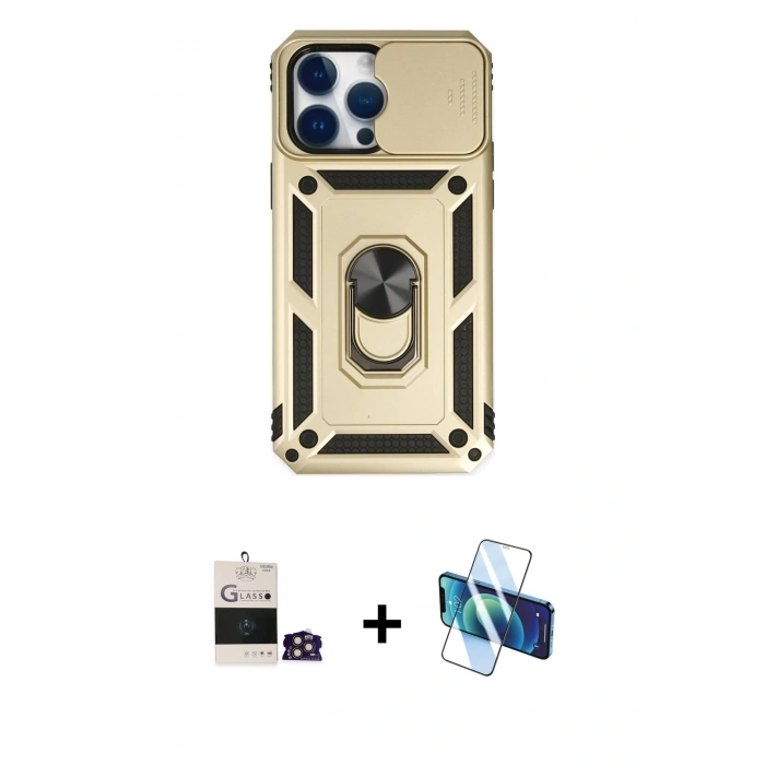 MARSİLYAN™- iPhone 14 Pro Max Kılıf Ahenk Klasik - Siyah 3D Antistatik Cam Ekran Koruyucu + Bilvis Titan Kamera Lens - GD