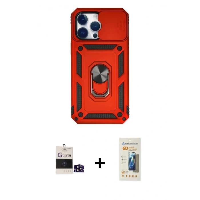 MARSİLYAN™- iPhone 14 Pro Max Kılıf Ahenk Klasik - Siyah 6D Mat Seramik Hayalet Nano Ekran Koruyucu + Bilvis Titan Kamera Lens - SH