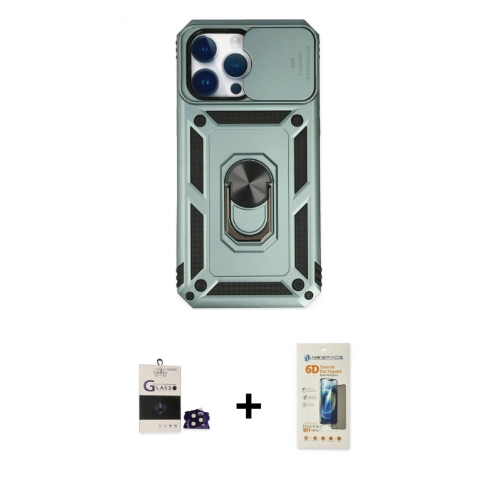 MARSİLYAN™- iPhone 14 Pro Max Kılıf Ahenk Klasik - Siyah 6D Mat Seramik Hayalet Nano Ekran Koruyucu + Bilvis Titan Kamera Lens - SH