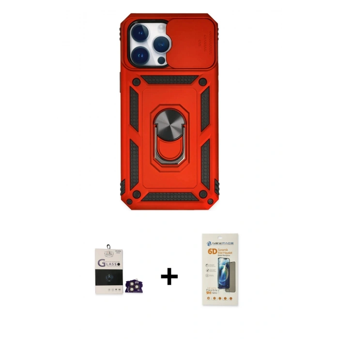 MARSİLYAN™- iPhone 14 Pro Max Kılıf Ahenk Klasik - Siyah 6D Mat Seramik Hayalet Nano Ekran Koruyucu + Bilvis Titan Kamera Lens - GD