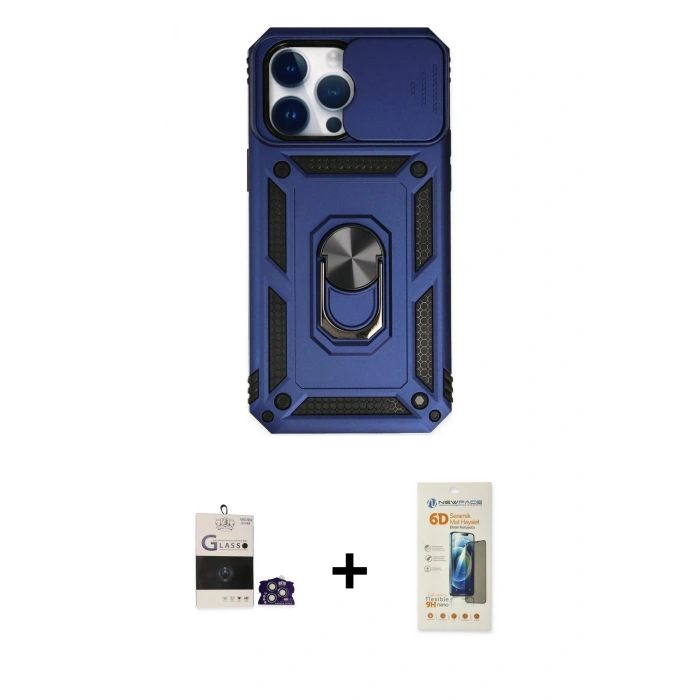MARSİLYAN™- iPhone 14 Pro Max Kılıf Ahenk Klasik - Siyah 6D Mat Seramik Hayalet Nano Ekran Koruyucu + Bilvis Titan Kamera Lens - GS