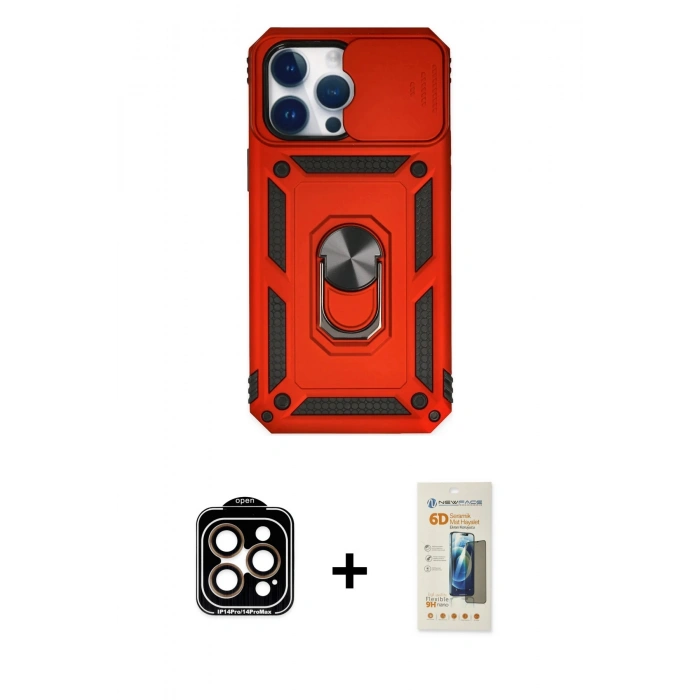 MARSİLYAN™- iPhone 14 Pro Max Kılıf Ahenk Klasik - Siyah 6D Mat Seramik Hayalet Nano Ekran Koruyucu + PVD Metal Kamera Lens - TU