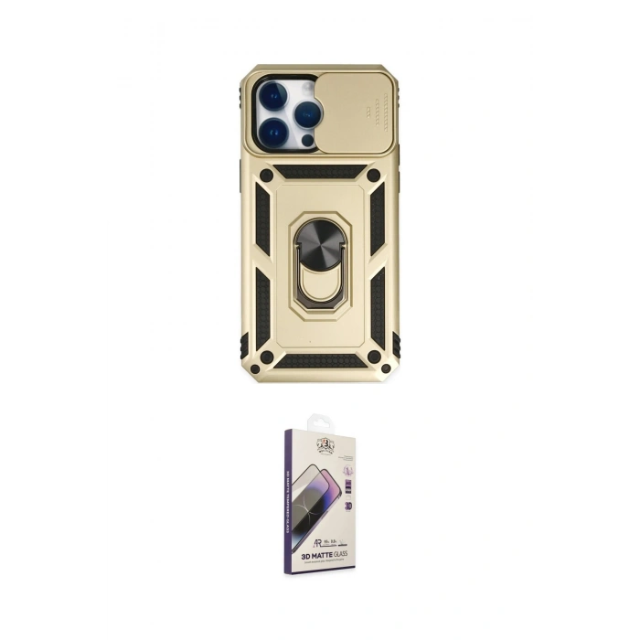 MARSİLYAN™- iPhone 14 Pro Max Kılıf Ahenk Klasik - Siyah Bilvis 3D Mat Cam Ekran Koruyucu