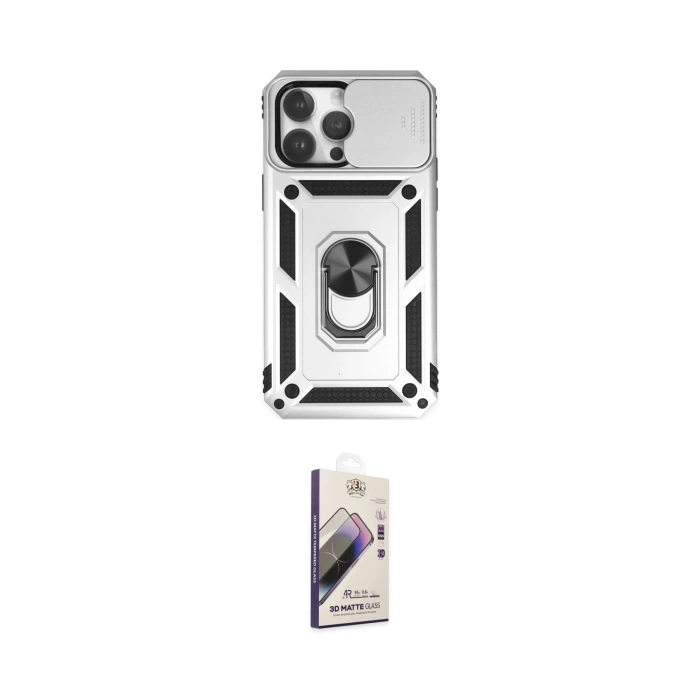MARSİLYAN™- iPhone 14 Pro Max Kılıf Ahenk Klasik - Siyah Bilvis 3D Mat Cam Ekran Koruyucu