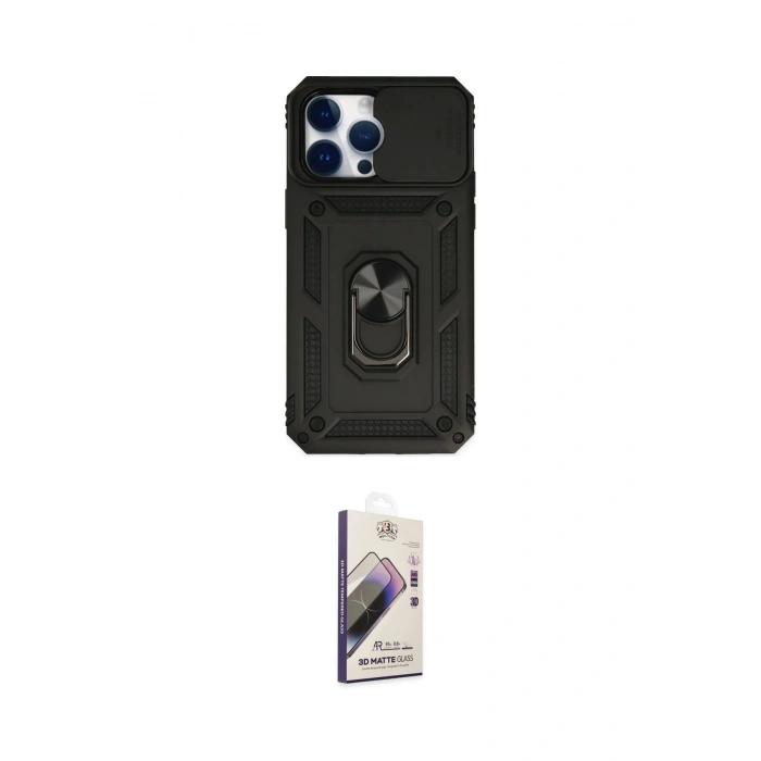 MARSİLYAN™- iPhone 14 Pro Max Kılıf Ahenk Klasik - Siyah Bilvis 3D Mat Cam Ekran Koruyucu