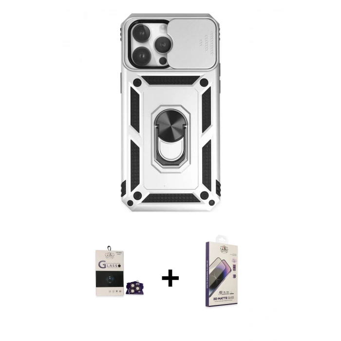 MARSİLYAN™- iPhone 14 Pro Max Kılıf Ahenk Klasik - Siyah Bilvis 3D Mat Cam Ekran Koruyucu + Bilvis Titan Kamera Lens - GD