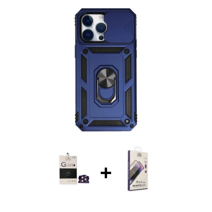 MARSİLYAN™- iPhone 14 Pro Max Kılıf Ahenk Klasik - Siyah Bilvis 3D Mat Cam Ekran Koruyucu + Bilvis Titan Kamera Lens - GD