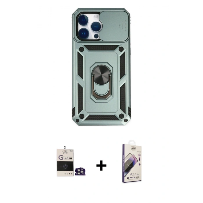 MARSİLYAN™- iPhone 14 Pro Max Kılıf Ahenk Klasik - Siyah Bilvis 3D Mat Cam Ekran Koruyucu + Bilvis Titan Kamera Lens - GS