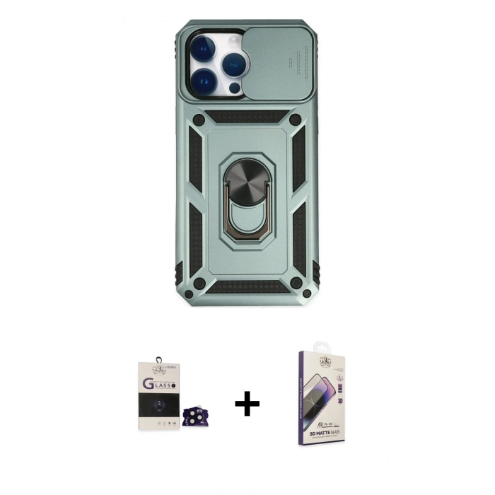 MARSİLYAN™- iPhone 14 Pro Max Kılıf Ahenk Klasik - Siyah Bilvis 3D Mat Cam Ekran Koruyucu + Bilvis Titan Kamera Lens - SH