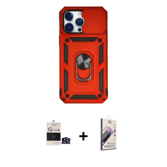 MARSİLYAN™- iPhone 14 Pro Max Kılıf Ahenk Klasik - Siyah Bilvis 3D Mat Cam Ekran Koruyucu + Bilvis Titan Kamera Lens - SH