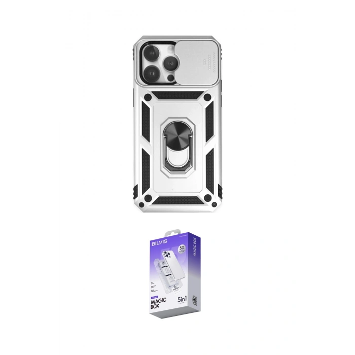 MARSİLYAN™- iPhone 14 Pro Max Kılıf Ahenk Klasik - Siyah Bilvis 5in1 3D Magic Cam Ekran Koruyucu