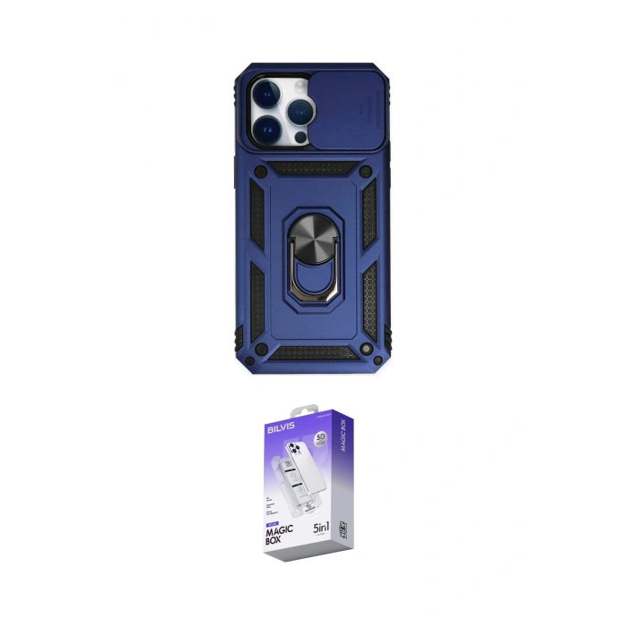 MARSİLYAN™- iPhone 14 Pro Max Kılıf Ahenk Klasik - Siyah Bilvis 5in1 3D Magic Cam Ekran Koruyucu