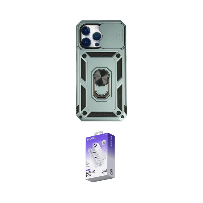 MARSİLYAN™- iPhone 14 Pro Max Kılıf Ahenk Klasik - Siyah Bilvis 5in1 3D Magic Cam Ekran Koruyucu