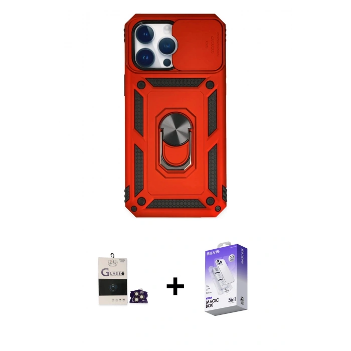 MARSİLYAN™- iPhone 14 Pro Max Kılıf Ahenk Klasik - Siyah Bilvis 5in1 3D Magic Cam Ekran Koruyucu + Bilvis Titan Kamera Lens - GD