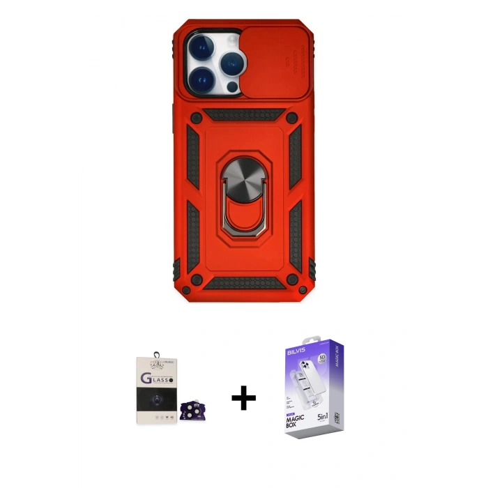 MARSİLYAN™- iPhone 14 Pro Max Kılıf Ahenk Klasik - Siyah Bilvis 5in1 3D Magic Cam Ekran Koruyucu + Bilvis Titan Kamera Lens - SH