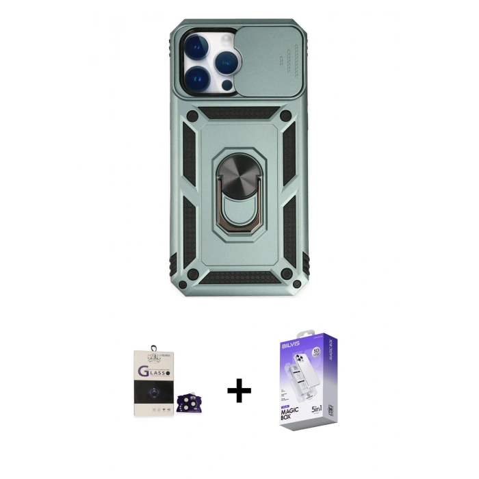MARSİLYAN™- iPhone 14 Pro Max Kılıf Ahenk Klasik - Siyah Bilvis 5in1 3D Magic Cam Ekran Koruyucu + Bilvis Titan Kamera Lens - SH
