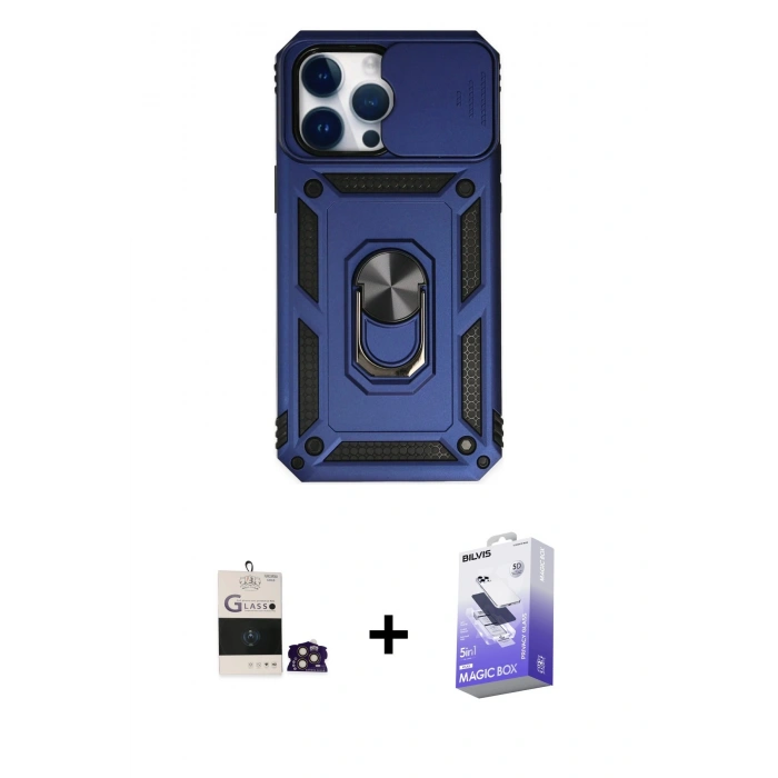 MARSİLYAN™- iPhone 14 Pro Max Kılıf Ahenk Klasik - Siyah Bilvis 5in1 5D Magic Hayalet Cam Ekran Koruyucu + Bilvis Titan Kamera Lens - GD