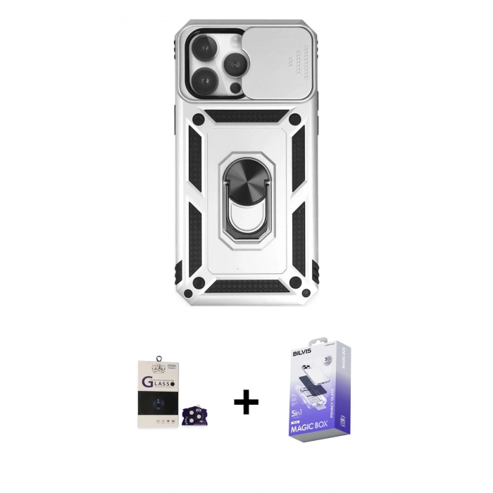 MARSİLYAN™- iPhone 14 Pro Max Kılıf Ahenk Klasik - Siyah Bilvis 5in1 5D Magic Hayalet Cam Ekran Koruyucu + Bilvis Titan Kamera Lens - DNMR