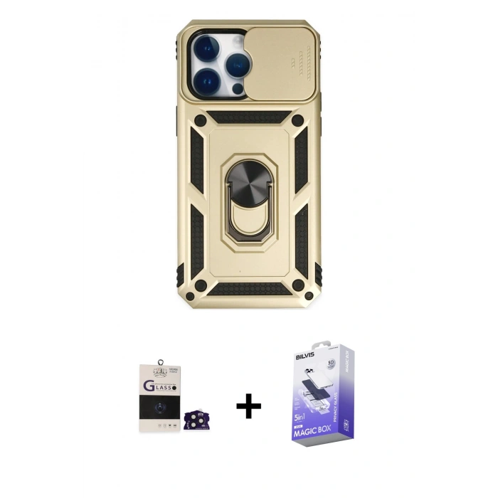 MARSİLYAN™- iPhone 14 Pro Max Kılıf Ahenk Klasik - Siyah Bilvis 5in1 5D Magic Hayalet Cam Ekran Koruyucu + Bilvis Titan Kamera Lens - DNMR