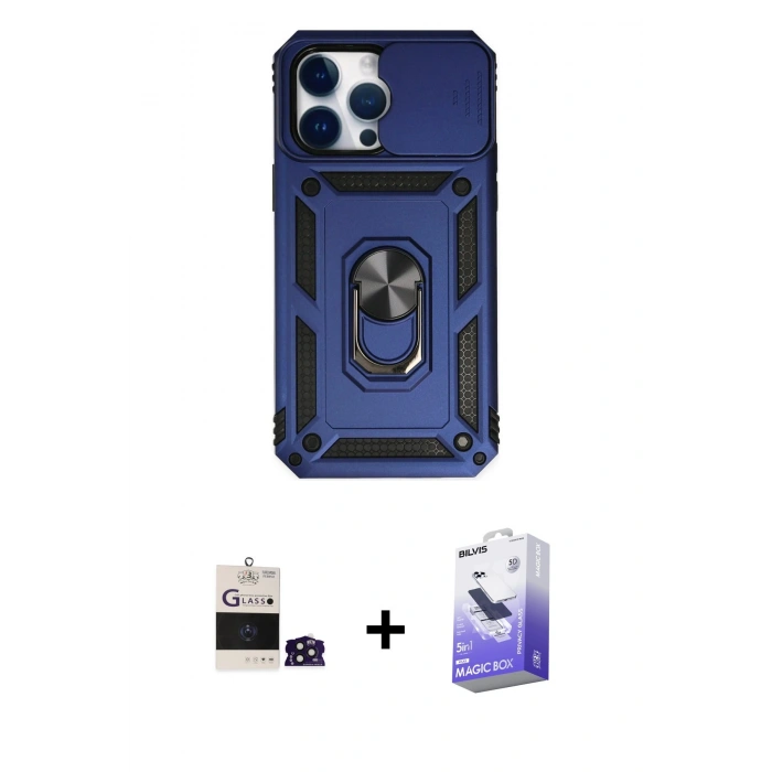 MARSİLYAN™- iPhone 14 Pro Max Kılıf Ahenk Klasik - Siyah Bilvis 5in1 5D Magic Hayalet Cam Ekran Koruyucu + Bilvis Titan Kamera Lens - DNMR