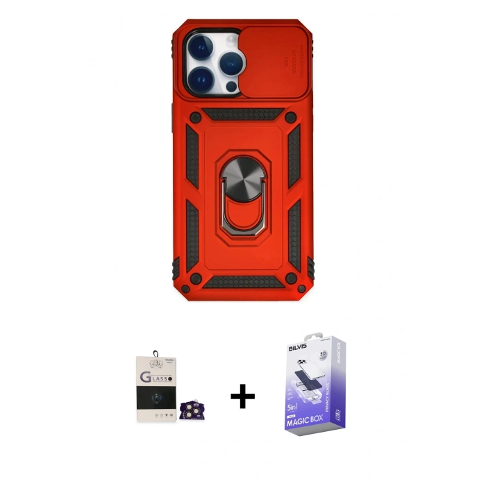 MARSİLYAN™- iPhone 14 Pro Max Kılıf Ahenk Klasik - Siyah Bilvis 5in1 5D Magic Hayalet Cam Ekran Koruyucu + Bilvis Titan Kamera Lens - GD