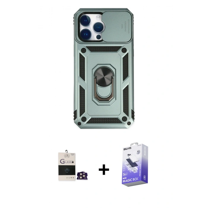 MARSİLYAN™- iPhone 14 Pro Max Kılıf Ahenk Klasik - Siyah Bilvis 5in1 5D Magic Hayalet Cam Ekran Koruyucu + Bilvis Titan Kamera Lens - GD