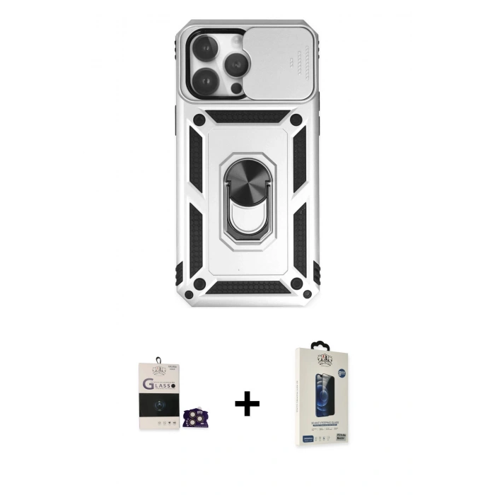 MARSİLYAN™- iPhone 14 Pro Max Kılıf Ahenk Klasik - Siyah Bilvis Hayalet Cam Ekran Koruyucu + Bilvis Titan Kamera Lens - GD