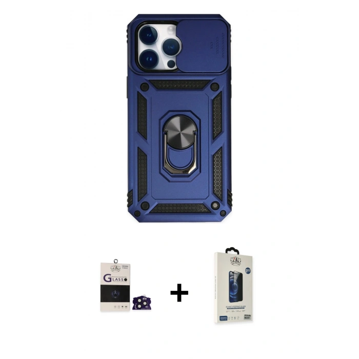 MARSİLYAN™- iPhone 14 Pro Max Kılıf Ahenk Klasik - Siyah Bilvis Hayalet Cam Ekran Koruyucu + Bilvis Titan Kamera Lens - DNMR