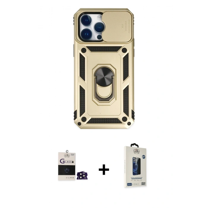 MARSİLYAN™- iPhone 14 Pro Max Kılıf Ahenk Klasik - Siyah Bilvis Hayalet Cam Ekran Koruyucu + Bilvis Titan Kamera Lens - DNMR