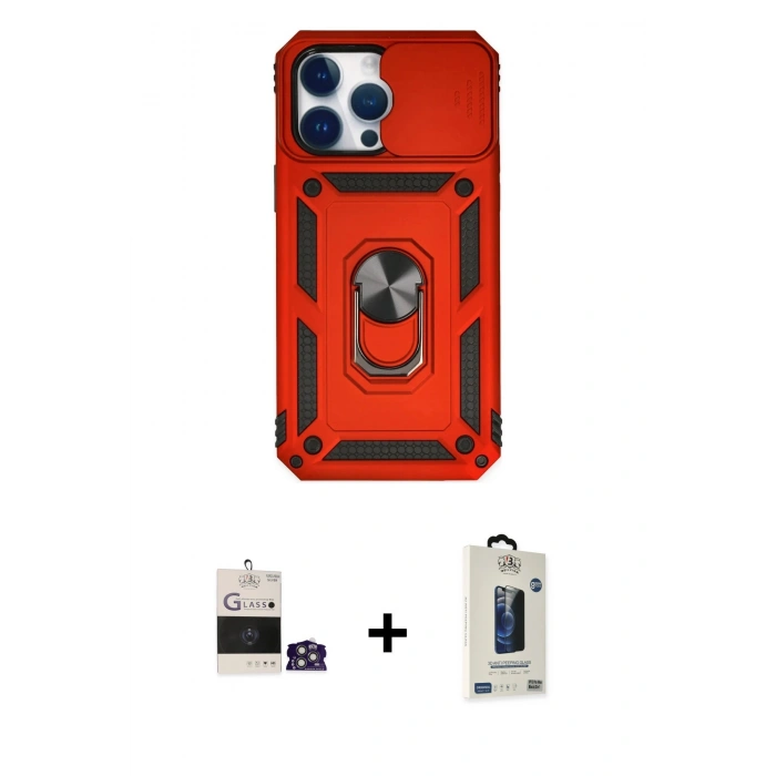 MARSİLYAN™- iPhone 14 Pro Max Kılıf Ahenk Klasik - Siyah Bilvis Hayalet Cam Ekran Koruyucu + Bilvis Titan Kamera Lens - GS