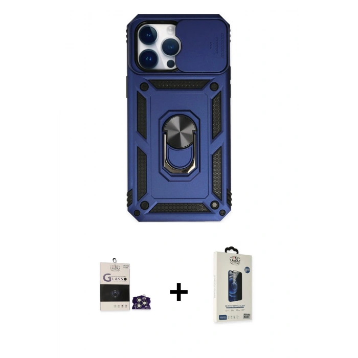 MARSİLYAN™- iPhone 14 Pro Max Kılıf Ahenk Klasik - Siyah Bilvis Hayalet Cam Ekran Koruyucu + Bilvis Titan Kamera Lens - GS