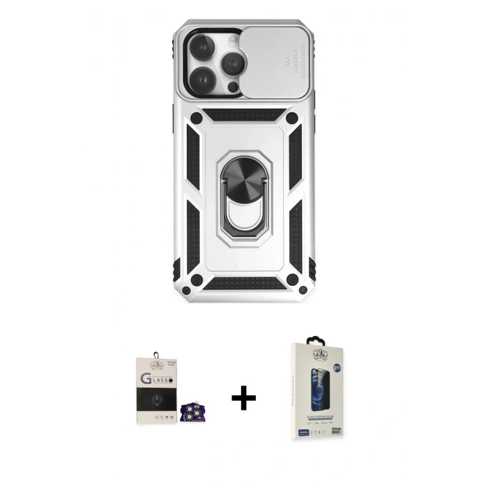 MARSİLYAN™- iPhone 14 Pro Max Kılıf Ahenk Klasik - Siyah Bilvis Hayalet Cam Ekran Koruyucu + Bilvis Titan Kamera Lens - GS