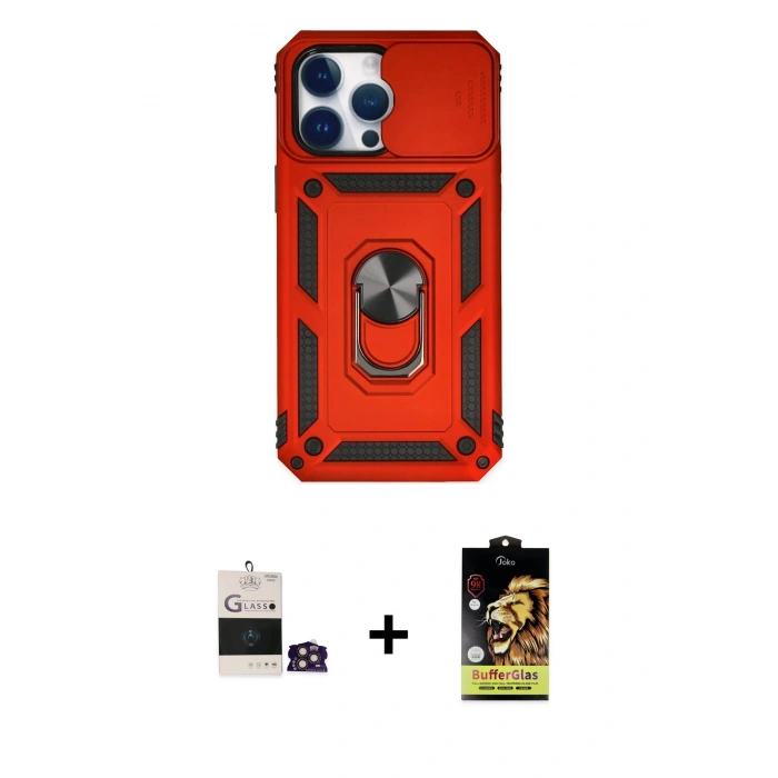 MARSİLYAN™- iPhone 14 Pro Max Kılıf Ahenk Klasik - Siyah Buffer Cam Ekran Koruyucu + Bilvis Titan Kamera Lens - GD
