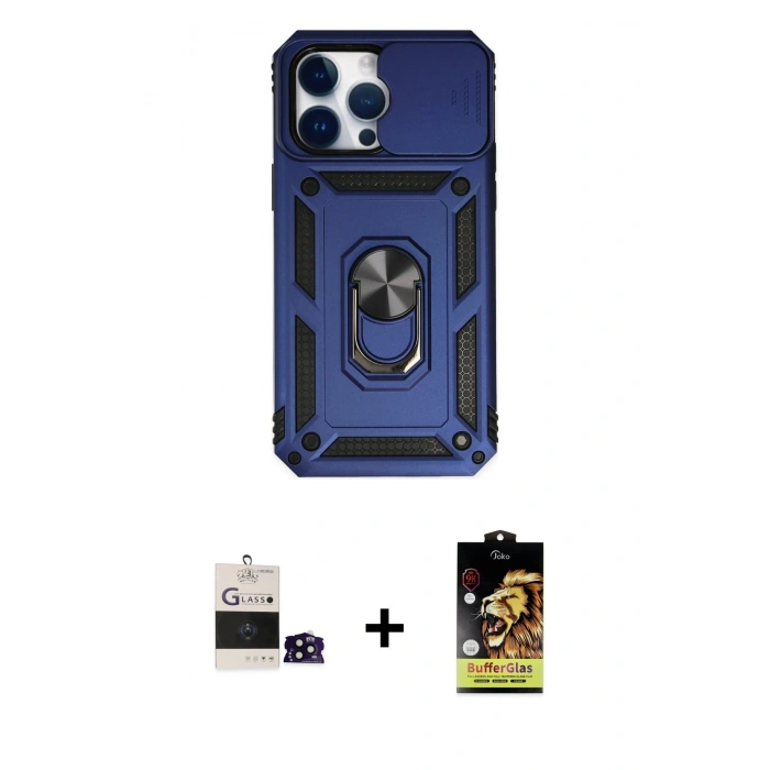 MARSİLYAN™- iPhone 14 Pro Max Kılıf Ahenk Klasik - Siyah Buffer Cam Ekran Koruyucu + Bilvis Titan Kamera Lens - SH