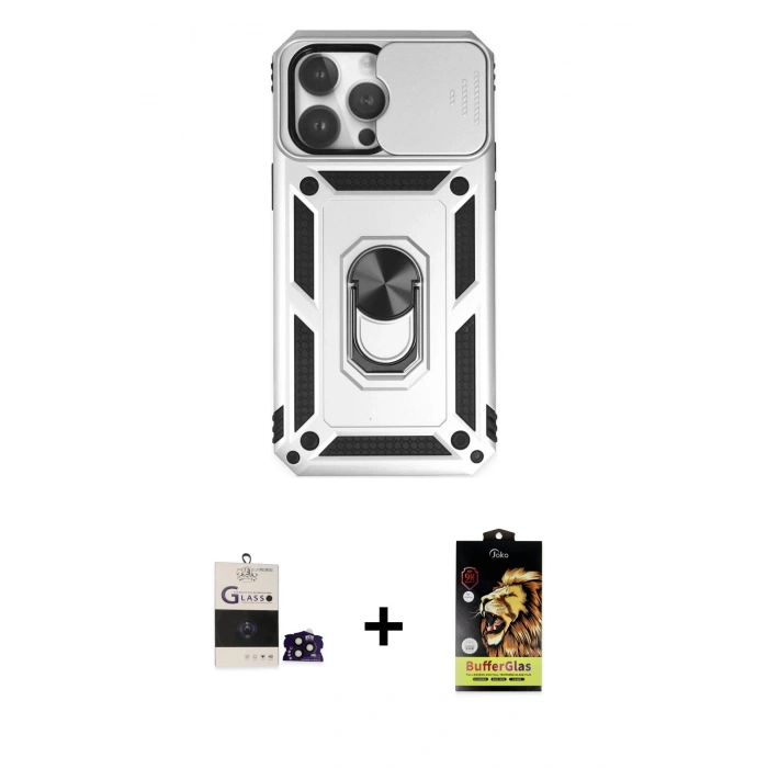 MARSİLYAN™- iPhone 14 Pro Max Kılıf Ahenk Klasik - Siyah Buffer Cam Ekran Koruyucu + Bilvis Titan Kamera Lens - SH