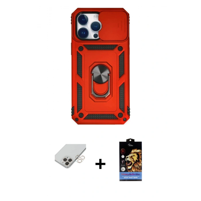 MARSİLYAN™- iPhone 14 Pro Max Kılıf Ahenk Klasik - Siyah Buffer Hayalet Cam Ekran Koruyucu + Band Metal Kamera Lens - GD