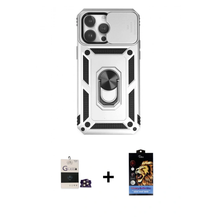 MARSİLYAN™- iPhone 14 Pro Max Kılıf Ahenk Klasik - Siyah Buffer Hayalet Cam Ekran Koruyucu + Bilvis Titan Kamera Lens - GD